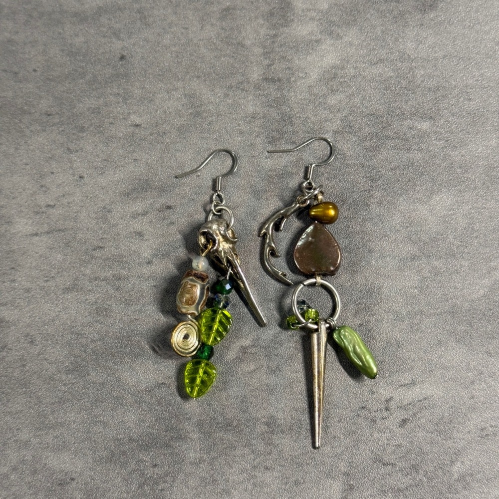 Handmade Earrings Womens Green Silver Princess Mononoke Studio Ghibli Skull Art‎
